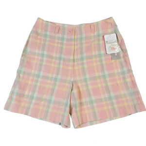 Vintage Y2K Linen Blend Shorts Women's 6 Plaid Bermuda Jones New York Casual New